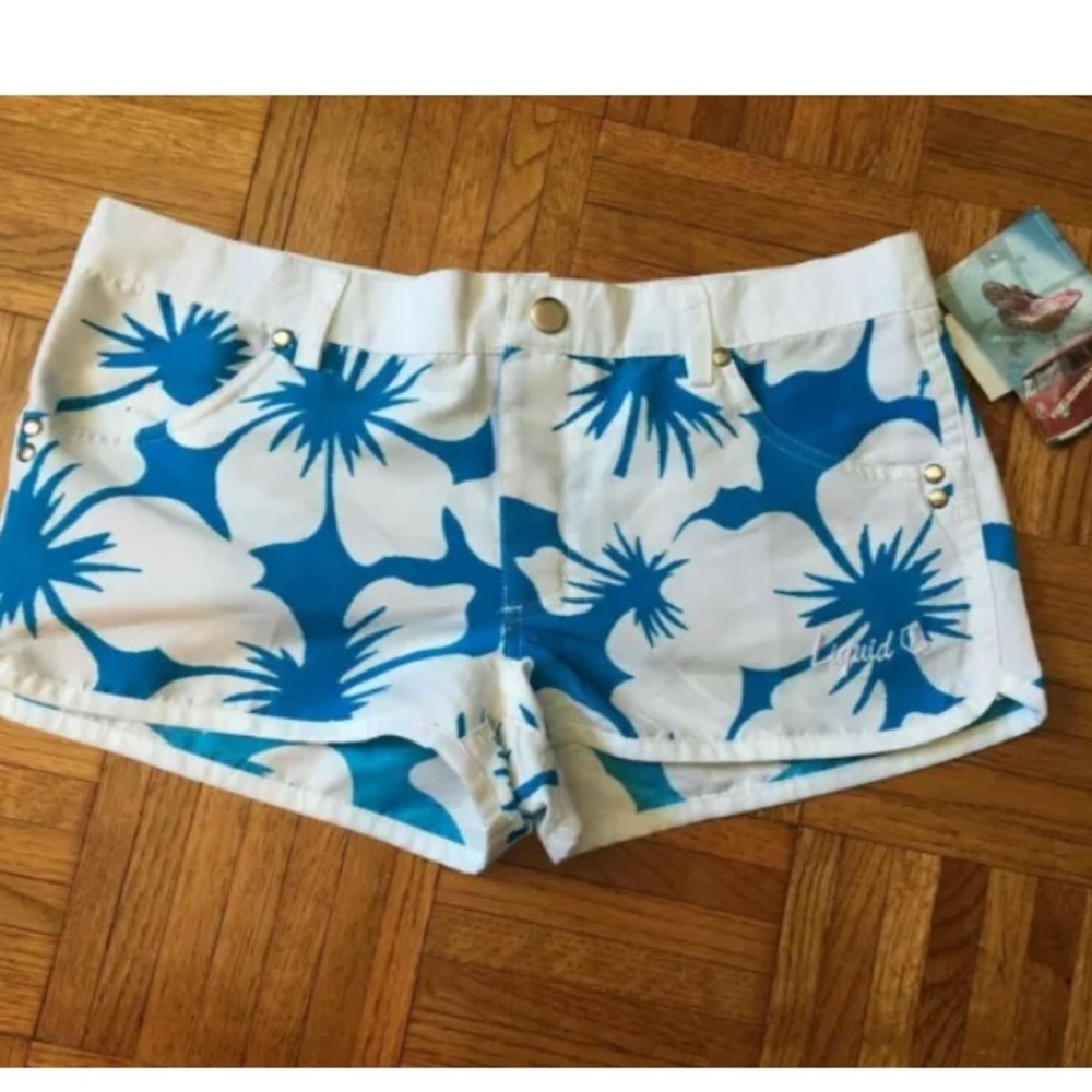LIQUID Junior Shorts Floral Blue/White Size 4